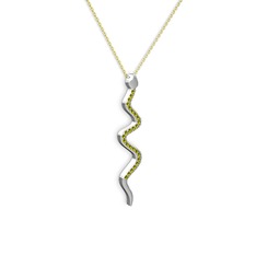 Retil Yılan Kolye - Peridot 8 ayar beyaz altın kolye (40 cm gümüş rolo zincir) #jdqapn