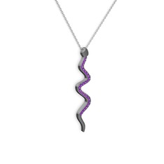Retil Yılan Kolye - Ametist 925 ayar siyah rodyum kaplama gümüş kolye (40 cm gümüş rolo zincir) #jhyslj