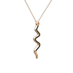 Retil Yılan Kolye - Siyah zirkon 14 ayar rose altın kolye (40 cm rose altın rolo zincir) #l5h8ea