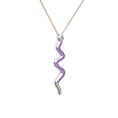 Retil Yılan Kolye - Ametist 18 ayar beyaz altın kolye (40 cm rose altın rolo zincir) #mg4xcj