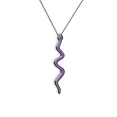 Retil Yılan Kolye - Ametist 925 ayar siyah rodyum kaplama gümüş kolye (40 cm gümüş rolo zincir) #mmbhh0
