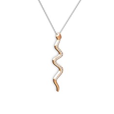 Retil Yılan Kolye - Beyaz zirkon 925 ayar rose altın kaplama gümüş kolye (40 cm beyaz altın rolo zincir) #o4id2a