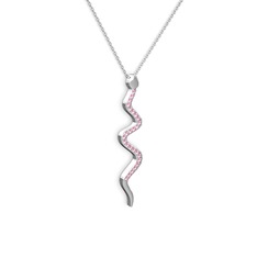 Retil Yılan Kolye - Pembe kuvars 14 ayar beyaz altın kolye (40 cm beyaz altın rolo zincir) #q769q9