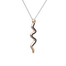 Siyah zirkon 925 ayar rose altın kaplama gümüş kolye (40 cm beyaz altın rolo zincir)