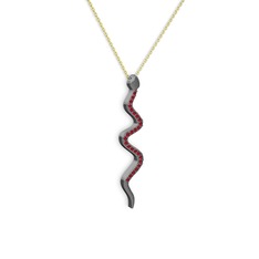Retil Yılan Kolye - Garnet 925 ayar siyah rodyum kaplama gümüş kolye (40 cm altın rolo zincir) #roimnp