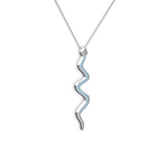 Akuamarin 14 ayar beyaz altın kolye (40 cm beyaz altın rolo zincir)