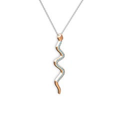 Retil Yılan Kolye - Akuamarin 925 ayar rose altın kaplama gümüş kolye (40 cm beyaz altın rolo zincir) #s1oasu