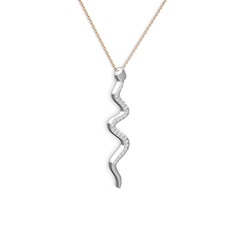 Retil Yılan Kolye - Swarovski 18 ayar beyaz altın kolye (40 cm rose altın rolo zincir) #sd5y91