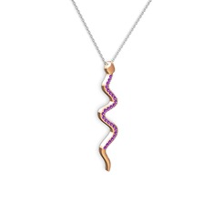 Ametist 925 ayar rose altın kaplama gümüş kolye (40 cm beyaz altın rolo zincir)
