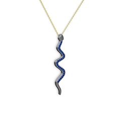 Retil Yılan Kolye - Lab safir 925 ayar siyah rodyum kaplama gümüş kolye (40 cm altın rolo zincir) #t5df3o