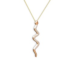Retil Yılan Kolye - Beyaz zirkon 14 ayar rose altın kolye (40 cm altın rolo zincir) #tq3zf7