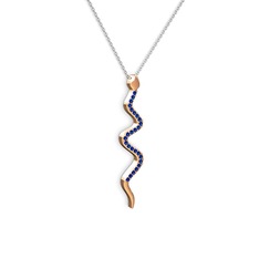 Retil Yılan Kolye - Lab safir 8 ayar rose altın kolye (40 cm beyaz altın rolo zincir) #w4kol6