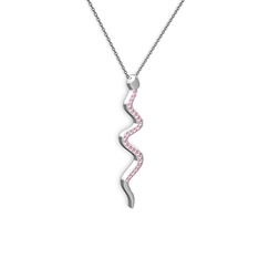 Pembe kuvars 18 ayar beyaz altın kolye (40 cm gümüş rolo zincir)