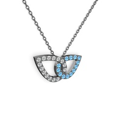 Akuamarin ve swarovski 925 ayar siyah rodyum kaplama gümüş kolye (40 cm gümüş rolo zincir)