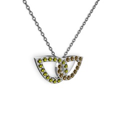 Dumanlı kuvars ve peridot 8 ayar beyaz altın kolye (40 cm gümüş rolo zincir)