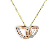 Taşlı Leaf Kolye - Pırlanta ve beyaz zirkon 18 ayar rose altın kolye (0.154 karat, 40 cm altın rolo zincir) #109xsh8