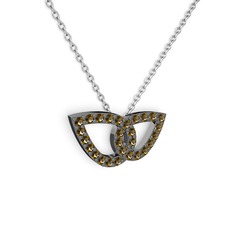 Taşlı Leaf Kolye - Dumanlı kuvars 925 ayar siyah rodyum kaplama gümüş kolye (40 cm beyaz altın rolo zincir) #10b2x8h