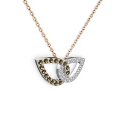 Taşlı Leaf Kolye - Swarovski ve dumanlı kuvars 14 ayar beyaz altın kolye (40 cm rose altın rolo zincir) #10hufop