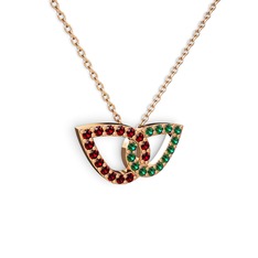Yeşil kuvars ve garnet 14 ayar rose altın kolye (40 cm rose altın rolo zincir)