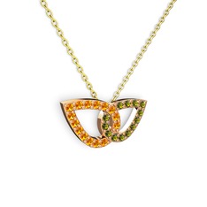Taşlı Leaf Kolye - Peridot ve sitrin 8 ayar rose altın kolye (40 cm gümüş rolo zincir) #10uj327