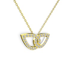 Taşlı Leaf Kolye - Swarovski 18 ayar altın kolye (40 cm altın rolo zincir) #1126fne