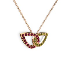 Taşlı Leaf Kolye - Peridot ve rodolit garnet 14 ayar rose altın kolye (40 cm rose altın rolo zincir) #11babwp