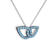 Taşlı Leaf Kolye - Akuamarin 925 ayar siyah rodyum kaplama gümüş kolye (40 cm beyaz altın rolo zincir) #11lawpr