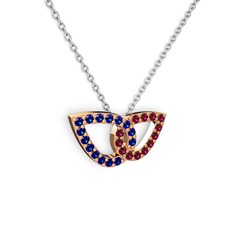 Taşlı Leaf Kolye - Rodolit garnet ve lab safir 18 ayar rose altın kolye (40 cm beyaz altın rolo zincir) #11pb3t7