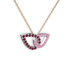 Pembe kuvars ve rodolit garnet 14 ayar beyaz altın kolye (40 cm gümüş rolo zincir)