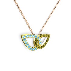 Taşlı Leaf Kolye - Peridot ve akuamarin 14 ayar altın kolye (40 cm rose altın rolo zincir) #1284oqy