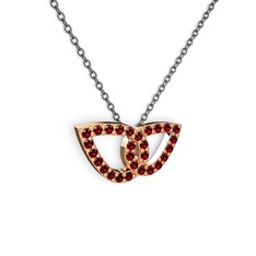 Taşlı Leaf Kolye - Garnet 18 ayar rose altın kolye (40 cm gümüş rolo zincir) #12h0b4l