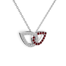Taşlı Leaf Kolye - Garnet ve swarovski 18 ayar beyaz altın kolye (40 cm beyaz altın rolo zincir) #12j6haw