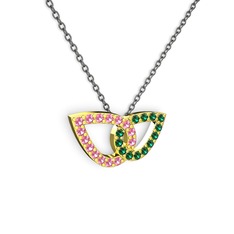 Taşlı Leaf Kolye - Yeşil kuvars ve pembe kuvars 925 ayar altın kaplama gümüş kolye (40 cm gümüş rolo zincir) #12osvpw