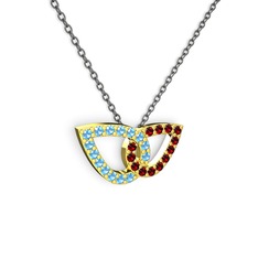 Taşlı Leaf Kolye - Garnet ve akuamarin 8 ayar altın kolye (40 cm gümüş rolo zincir) #12p6k1x