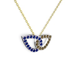 Dumanlı kuvars ve lab safir 8 ayar beyaz altın kolye (40 cm altın rolo zincir)