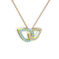 Swarovski ve akuamarin 8 ayar altın kolye (40 cm gümüş rolo zincir)