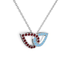 Taşlı Leaf Kolye - Akuamarin ve garnet 18 ayar beyaz altın kolye (40 cm gümüş rolo zincir) #1329akq
