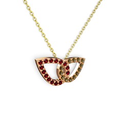 Taşlı Leaf Kolye - Dumanlı kuvars ve garnet 8 ayar rose altın kolye (40 cm altın rolo zincir) #13bv4ul