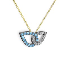 Taşlı Leaf Kolye - Swarovski ve akuamarin 925 ayar siyah rodyum kaplama gümüş kolye (40 cm altın rolo zincir) #13iqs9t