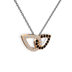 Siyah zirkon ve pırlanta 925 ayar rose altın kaplama gümüş kolye (0.154 karat, 40 cm gümüş rolo zincir)