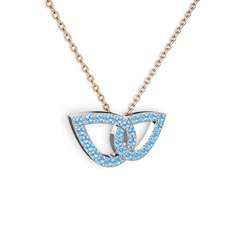 Taşlı Leaf Kolye - Akuamarin 8 ayar beyaz altın kolye (40 cm gümüş rolo zincir) #13l3gyd