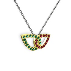 Taşlı Leaf Kolye - Rodolit garnet ve yeşil kuvars 18 ayar altın kolye (40 cm gümüş rolo zincir) #1403ju2