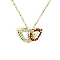 Taşlı Leaf Kolye - Rodolit garnet ve beyaz zirkon 18 ayar altın kolye (40 cm altın rolo zincir) #14batfg