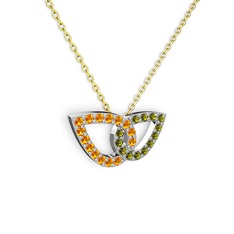 Taşlı Leaf Kolye - Peridot ve sitrin 8 ayar beyaz altın kolye (40 cm altın rolo zincir) #14engd5