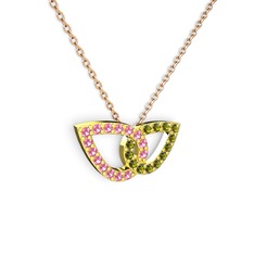 Taşlı Leaf Kolye - Peridot ve pembe kuvars 925 ayar altın kaplama gümüş kolye (40 cm rose altın rolo zincir) #14ibler