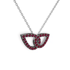 Taşlı Leaf Kolye - Rodolit garnet 925 ayar siyah rodyum kaplama gümüş kolye (40 cm beyaz altın rolo zincir) #14krfsa