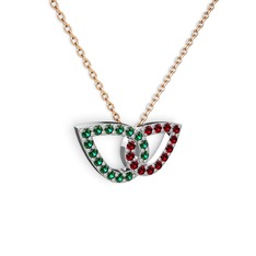Taşlı Leaf Kolye - Garnet ve yeşil kuvars 18 ayar beyaz altın kolye (40 cm rose altın rolo zincir) #14ks9wm