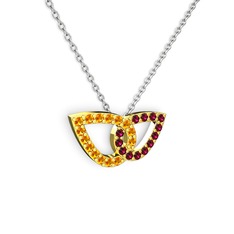 Rodolit garnet ve sitrin 925 ayar altın kaplama gümüş kolye (40 cm gümüş rolo zincir)