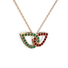 Taşlı Leaf Kolye - Garnet ve yeşil kuvars 18 ayar rose altın kolye (40 cm gümüş rolo zincir) #14yn6eb