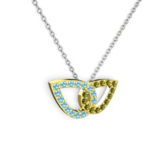 Taşlı Leaf Kolye - Peridot ve akuamarin 18 ayar altın kolye (40 cm beyaz altın rolo zincir) #1544qp